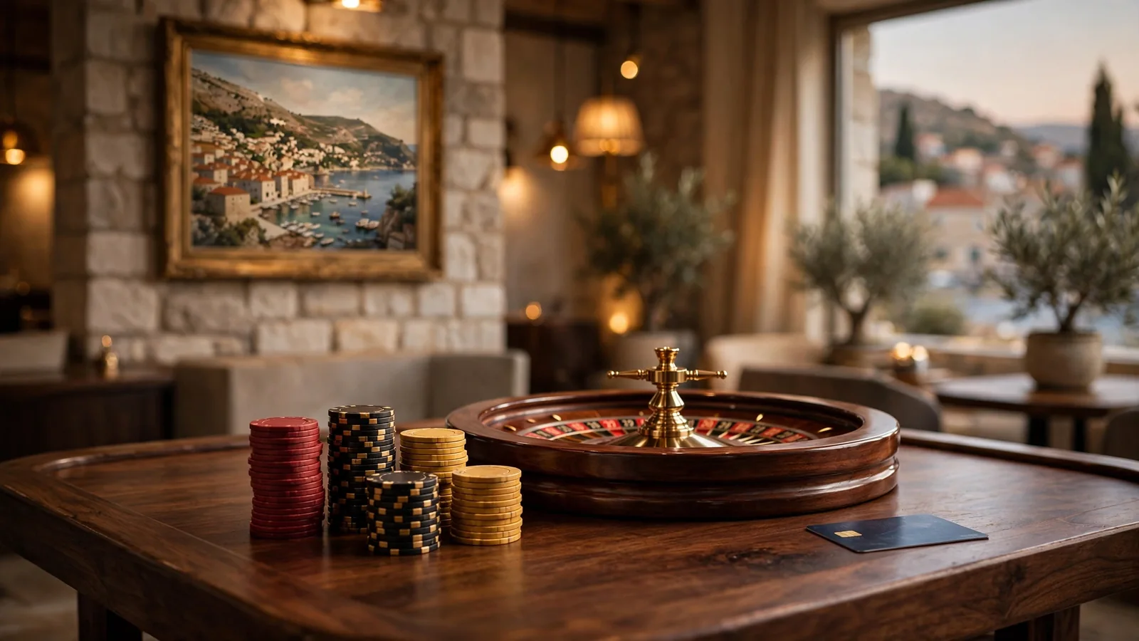Stol casino s čipovima i karticom uz atmosferu online kasina u Hrvatskoj