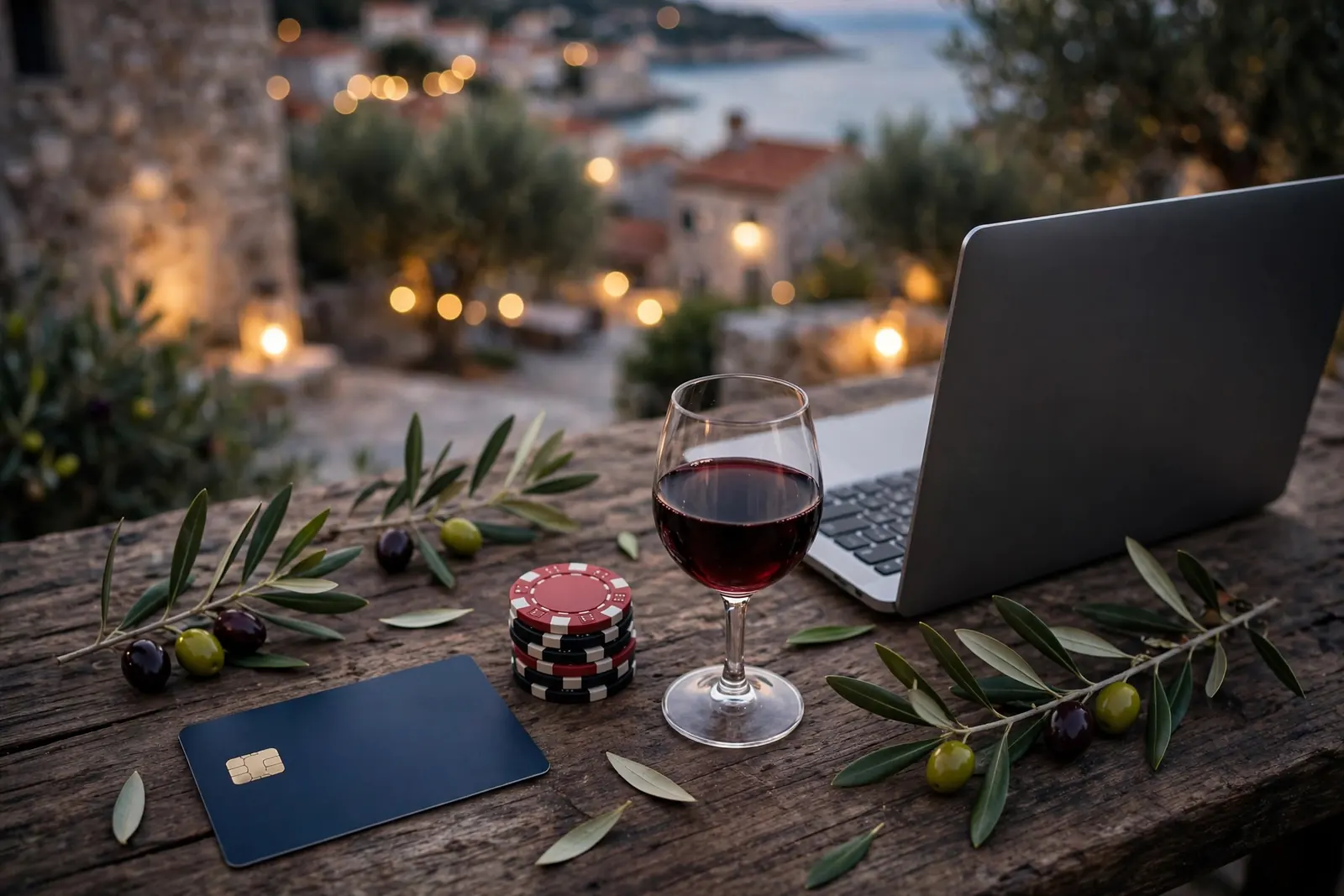 Revolut kartica i casino ulošci na stolu uz laptop