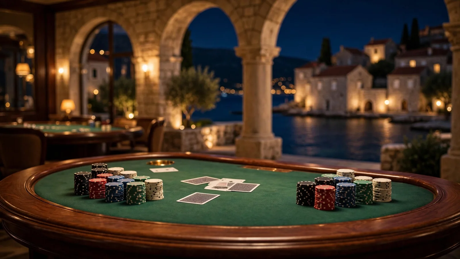Elegantni stol za blackjack u hrvatskom casinu uz pogled na Jadransko more