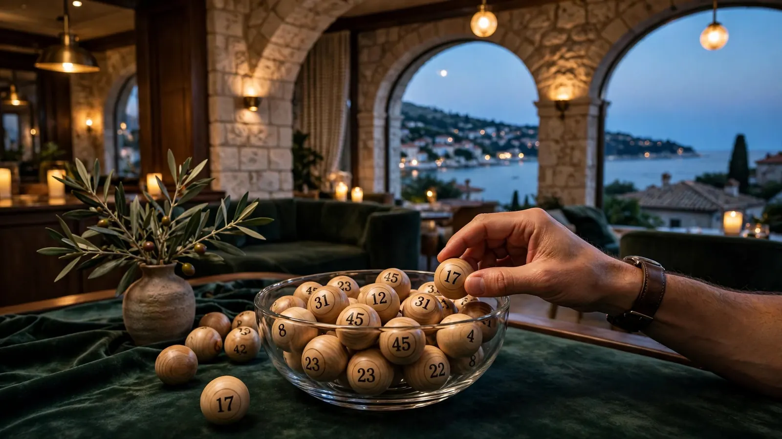 Elegantni hrvatski keno salon s brojevima i pogledom na Jadran